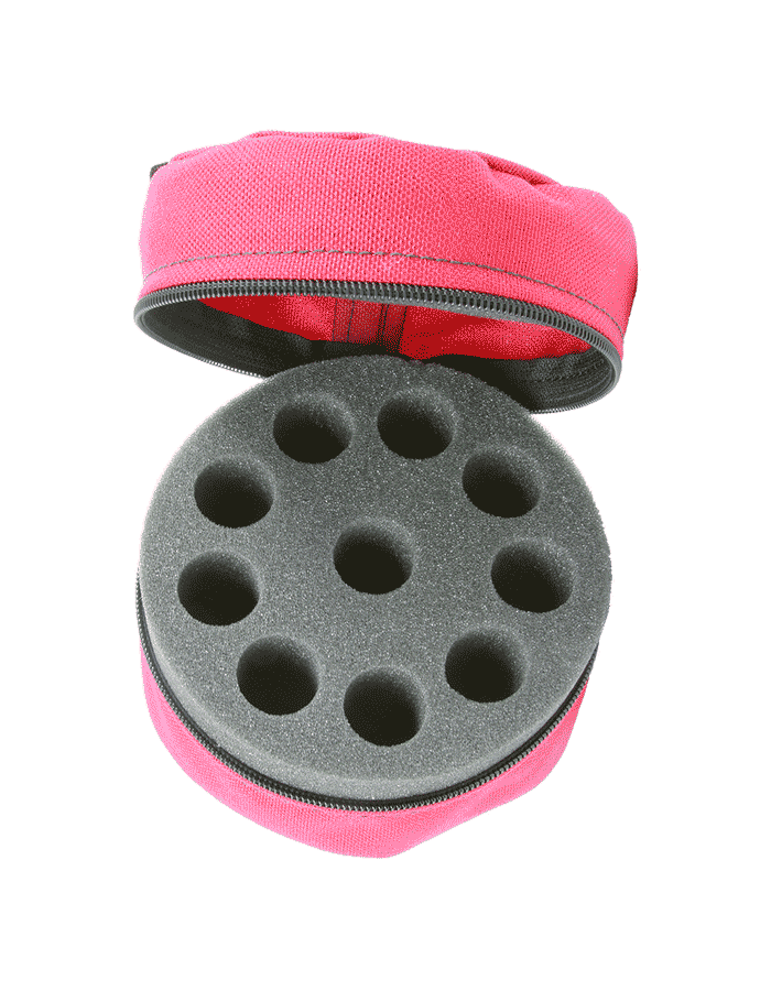 red fabric essential oil carrying case