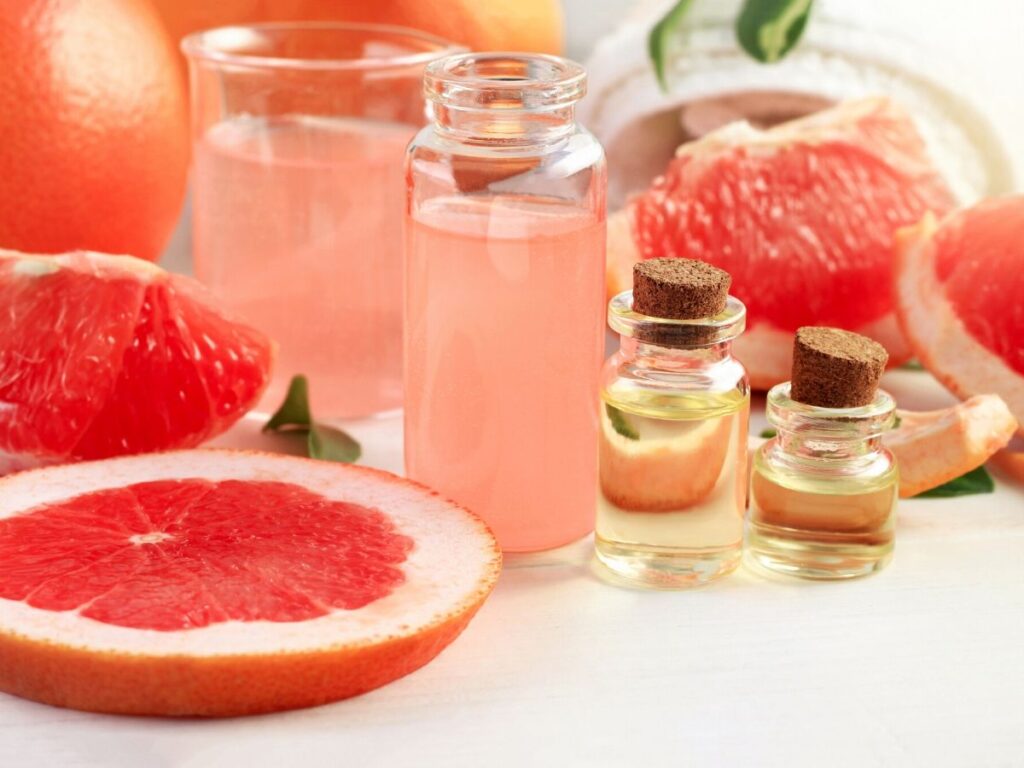 grapefruit sliced with grapefruit juice and essential oil