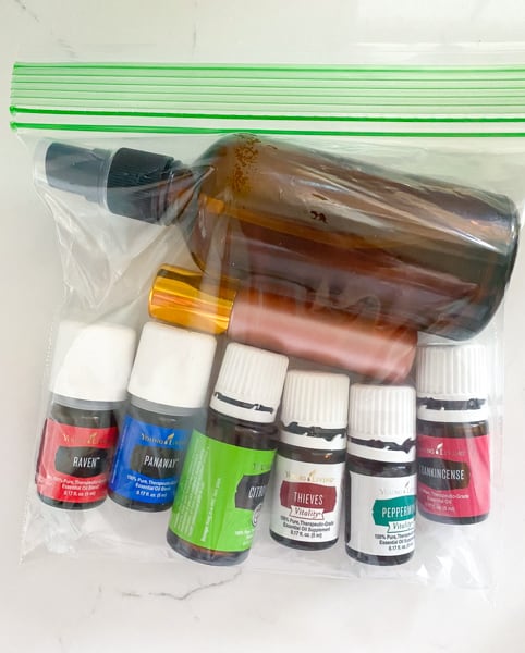 essential oils in a plastic ziploc baggie