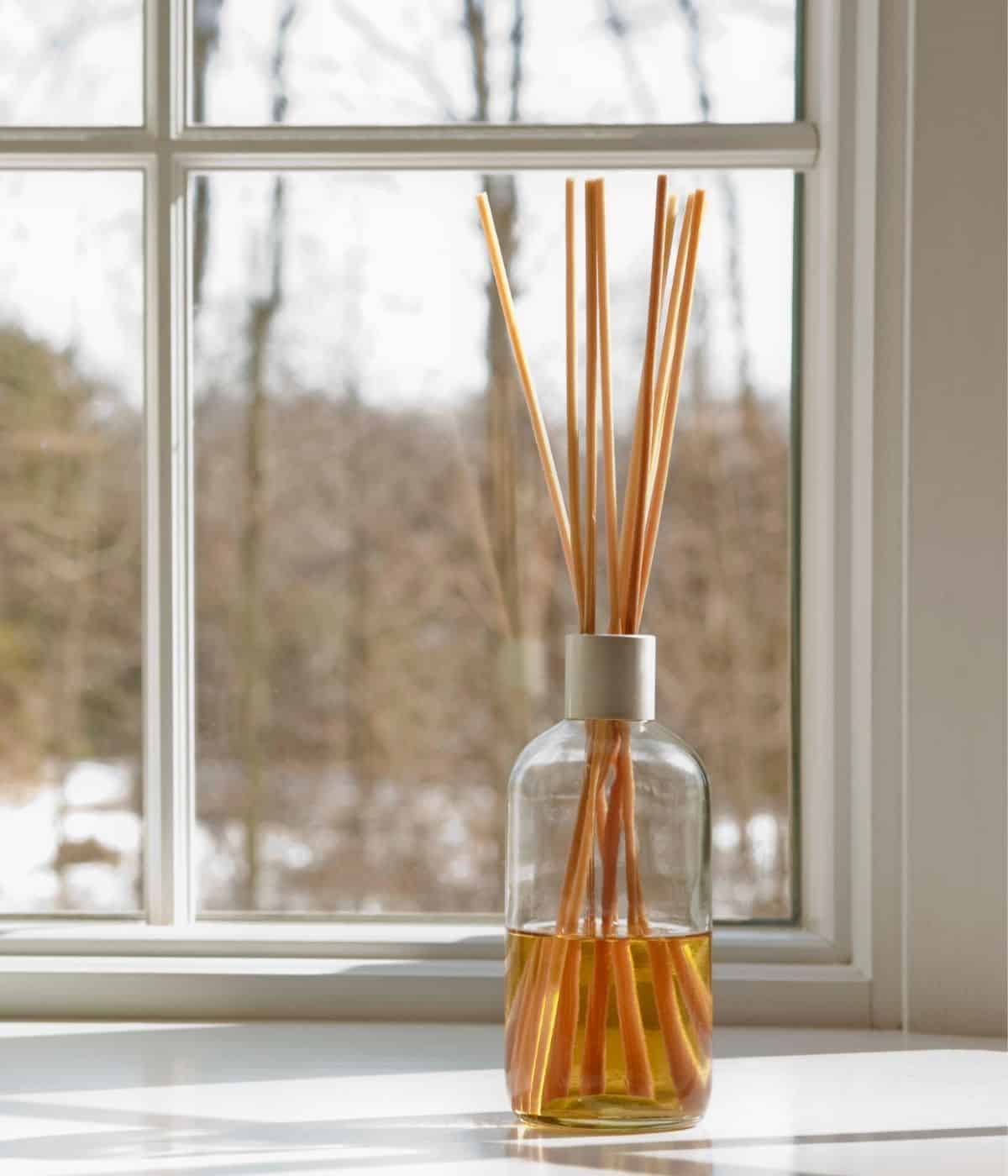 Reed diffuser by a window.