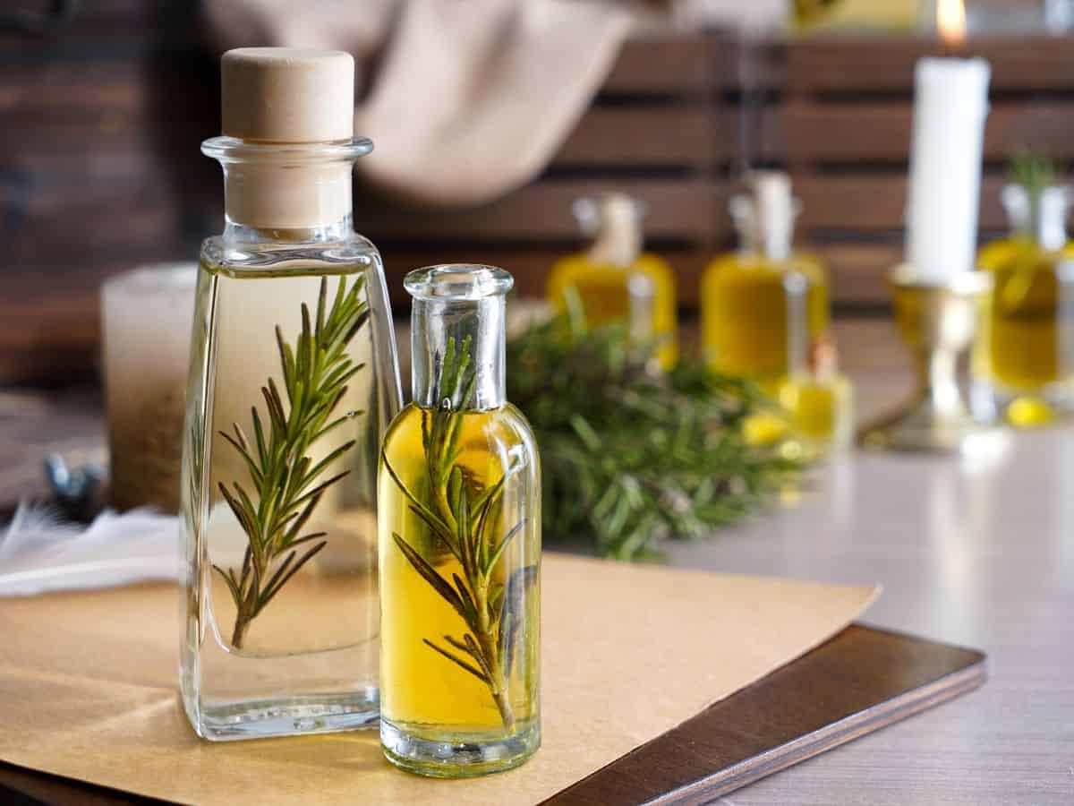 Rosemary oil in bottle.