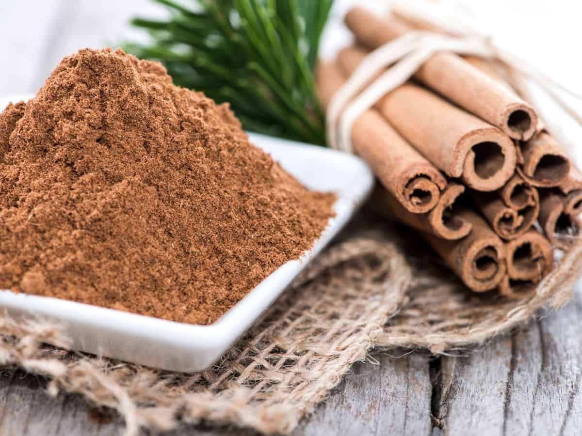 Cinnamon spice and sticks on table.